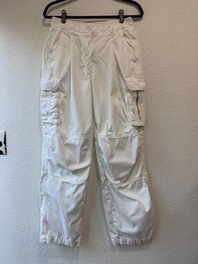 ME+EM Women's Cargo White Pants Sz 6 High Rise Wide Leg Baggy Utility Casual